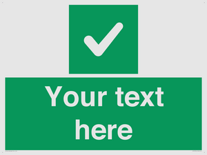 Custom green background, green square with tick sign